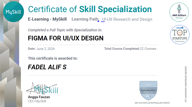 Certificate of Skill Specialization: FIGMA FOR UI/UX DESIGN