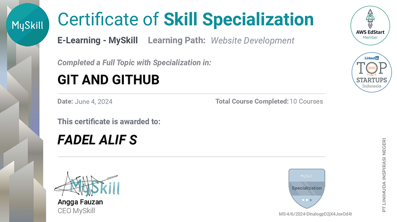 Certificate of Skill Specialization: GIT AND GITHUB